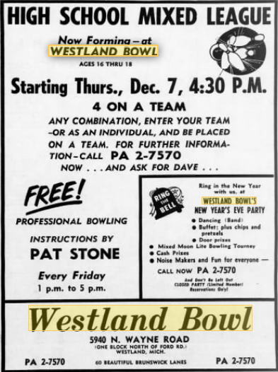 Westland Bowl - Dec 1967 Ad